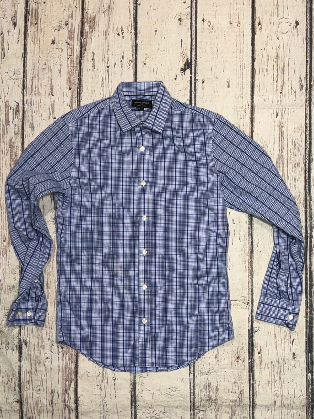 Banana Republic Slim Fit Check Blue Button Down Men's Shirt